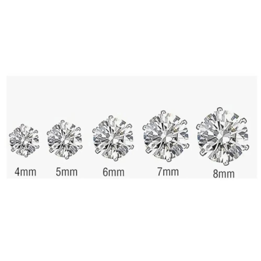 5 Pairs Stainless Steel Non-piercing Cubic Zirconia Stud Earrings Round Magnetic